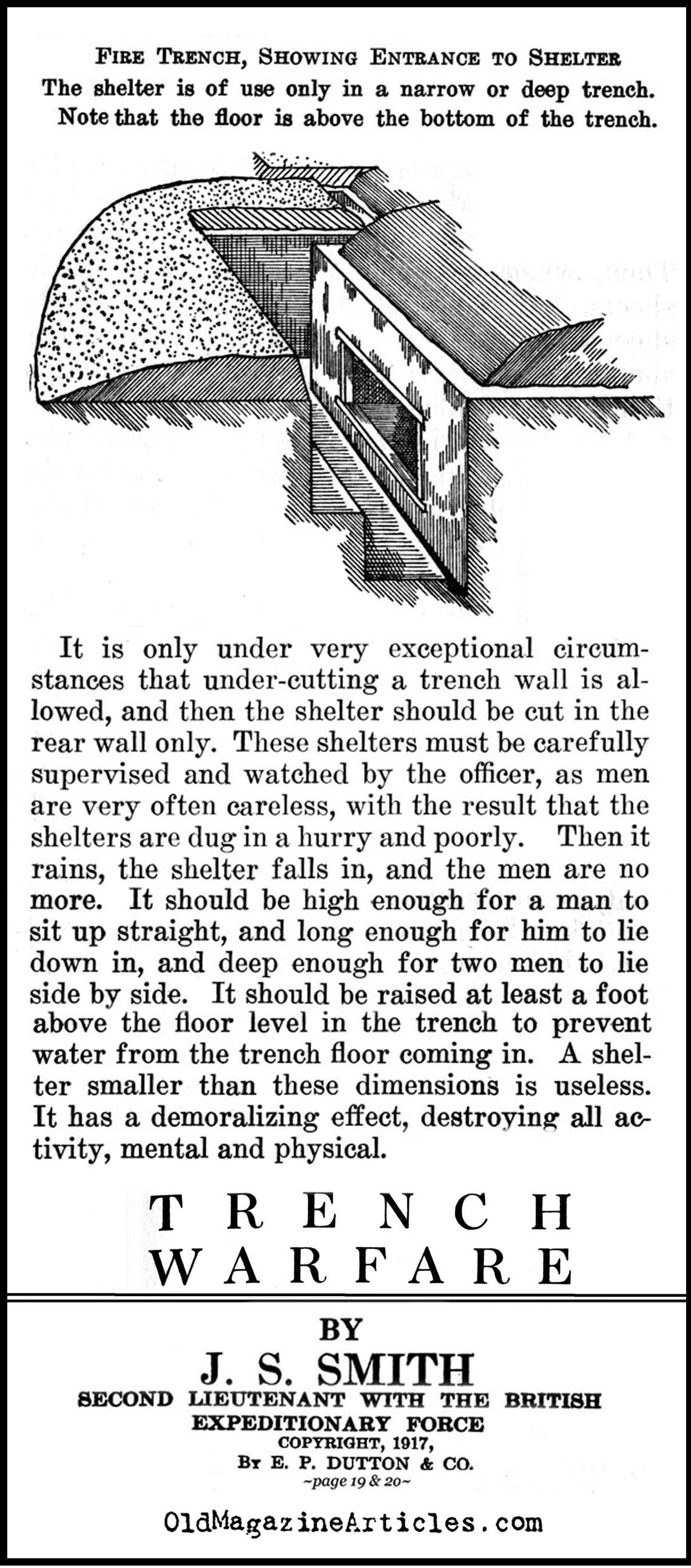 Instructions for Building Trench Shelters (Trench Warfare, 1917)